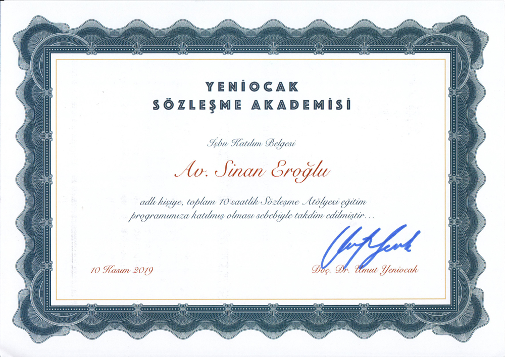Sinan Eroğlu Sertifika